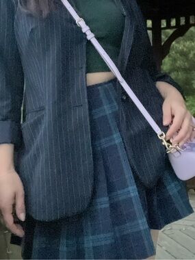 wild fable Navy and Teal Plaid Pleated Skirt